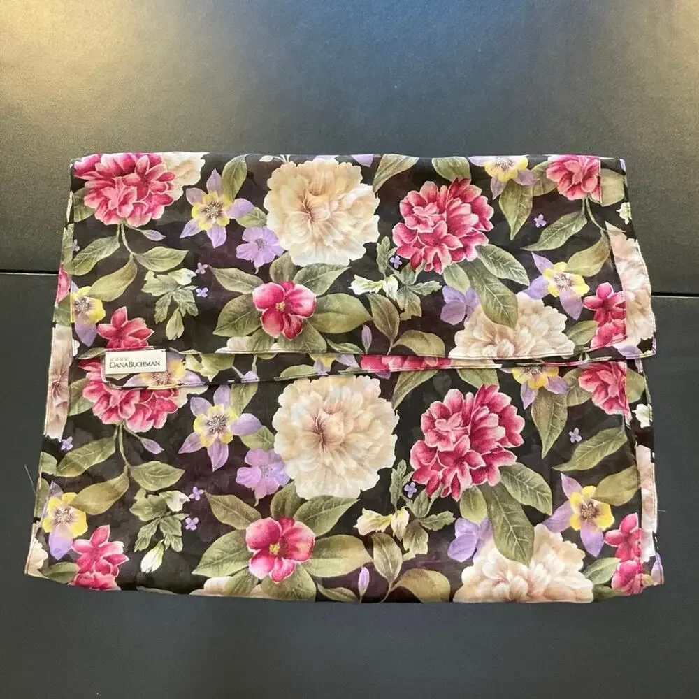 Dana Buchman Floral Sheer Scarf Black Pink Cream 20x69 Lightweight Wrap